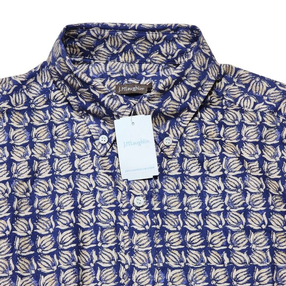 J.‎ McLaughlin Carnegie Flannel Shirt S Tan & Blue Mini Banana Floral Print - Picture 1 of 9